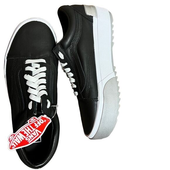 Vans Old Skool Stacked Shiny black leather platform sneaker  Women’s 10 - Picture 4 of 8